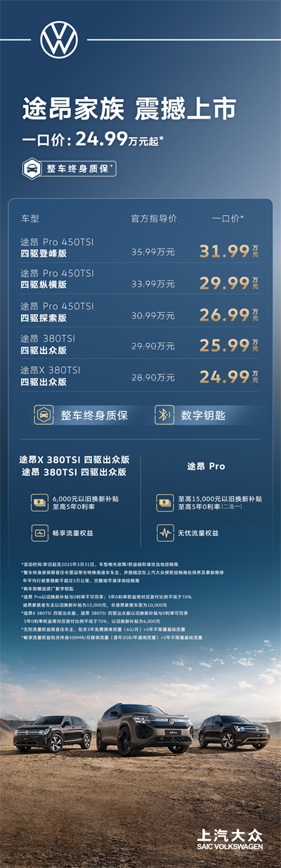 途昂 Pro 一口價26.99萬元起！搭載第五代EA888發(fā)動機，開啟全境旅程
